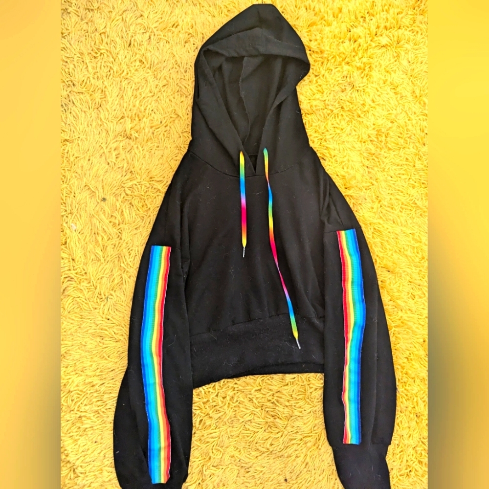 Rainbow Stripped Cropped Hoodie